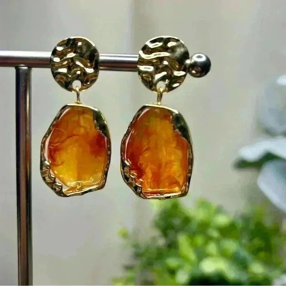 Large Resin Gem Geometric Crystal Drop Earrings